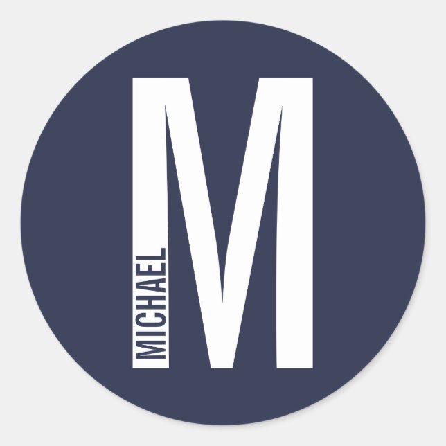 Modern Personalized Bold Monogram and Name Classic Round Sticker (Front)