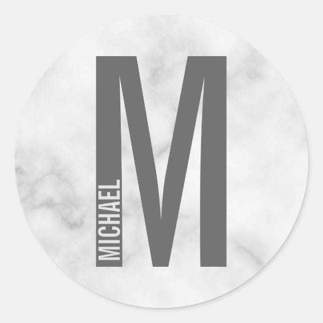Modern Personalized Bold Monogram and Name Classic Round Sticker (Front)