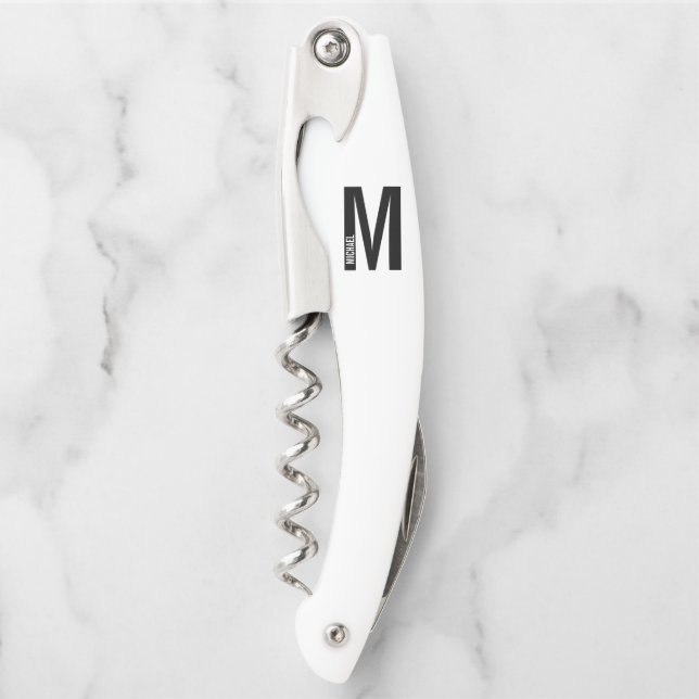 Modern Personalized Bold Monogram and Name Corkscrew (Front)
