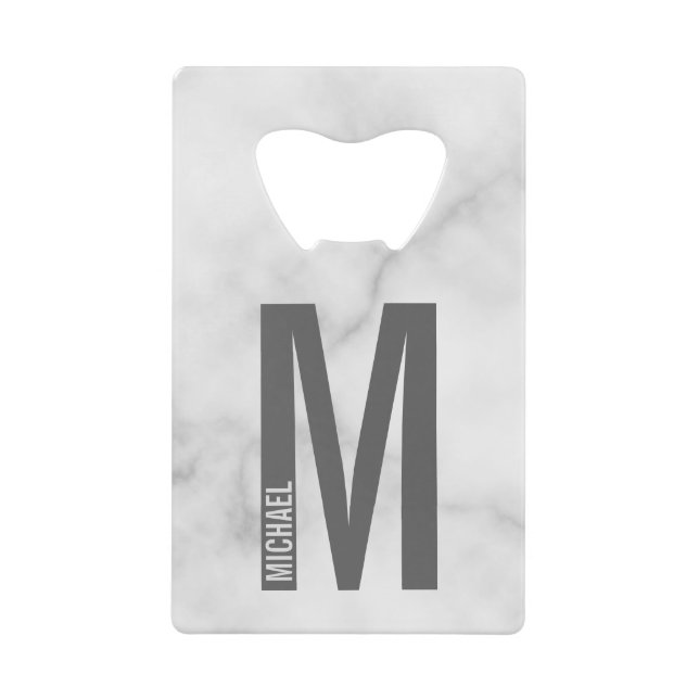 Modern Personalized Bold Monogram and Name Credit Card Bottle Opener (Front)