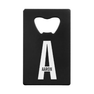 Modern Personalized Bold Monogram and Name Credit Card Bottle Opener