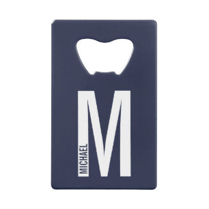 Modern Personalized Bold Monogram and Name Credit Card Bottle Opener