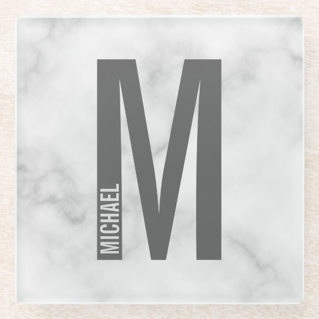 Modern Personalized Bold Monogram and Name Glass Coaster (Front)