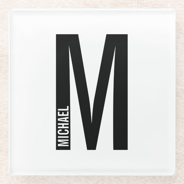 Modern Personalized Bold Monogram and Name Glass Coaster (Front)