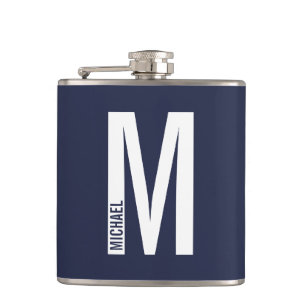 Modern Personalized Bold Monogram and Name Hip Flask