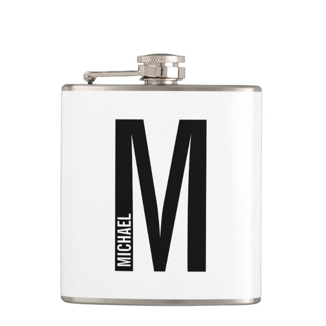 Modern Personalized Bold Monogram and Name Hip Flask (Front)
