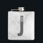 Modern Personalized Bold Monogram and Name Hip Flask<br><div class="desc">Modern Monogram Design featuring personalized monogram letter "J" and name in modern bold sans serif font style.

Perfect gift for him,  father's day gift,  groomsman gift and more.

Please note: The marble details are simulated in the artwork. No actual marble will be used in the making of this product.</div>