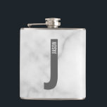 Modern Personalized Bold Monogram and Name Hip Flask<br><div class="desc">Modern Monogram Design featuring personalized monogram letter "J" and name in modern bold sans serif font style.

Perfect gift for him,  father's day gift,  groomsman gift and more.

Please note: The marble details are simulated in the artwork. No actual marble will be used in the making of this product.</div>