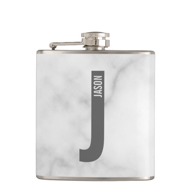 Modern Personalized Bold Monogram and Name Hip Flask (Front)