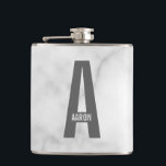Modern Personalized Bold Monogram and Name Hip Flask<br><div class="desc">Modern Monogram Design featuring personalized monogram letter "A" and name in modern bold sans serif font style.

Perfect gift for him,  father's day gift,  groomsman gift and more.

Please note: The marble details are simulated in the artwork. No actual marble will be used in the making of this product.</div>