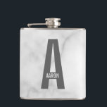 Modern Personalized Bold Monogram and Name Hip Flask<br><div class="desc">Modern Monogram Design featuring personalized monogram letter "A" and name in modern bold sans serif font style.

Perfect gift for him,  father's day gift,  groomsman gift and more.

Please note: The marble details are simulated in the artwork. No actual marble will be used in the making of this product.</div>