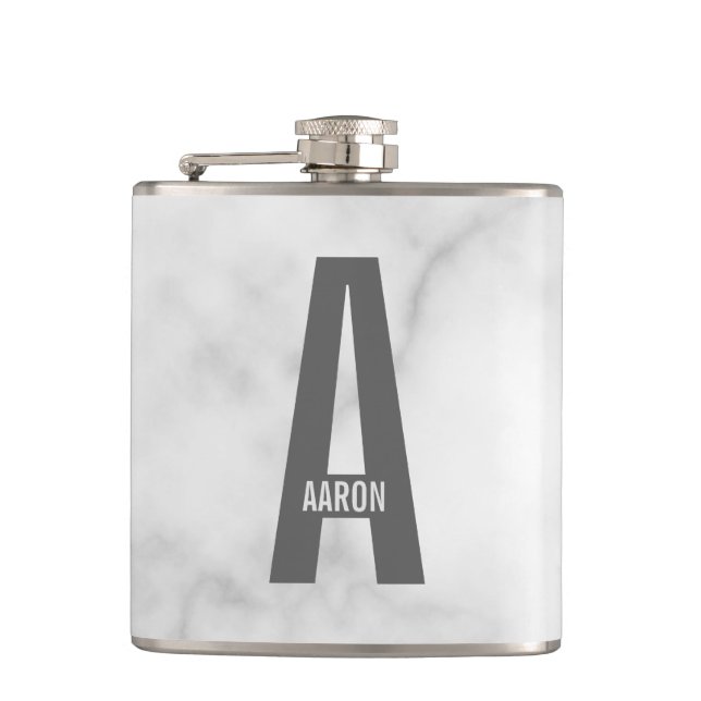 Modern Personalized Bold Monogram and Name Hip Flask (Front)
