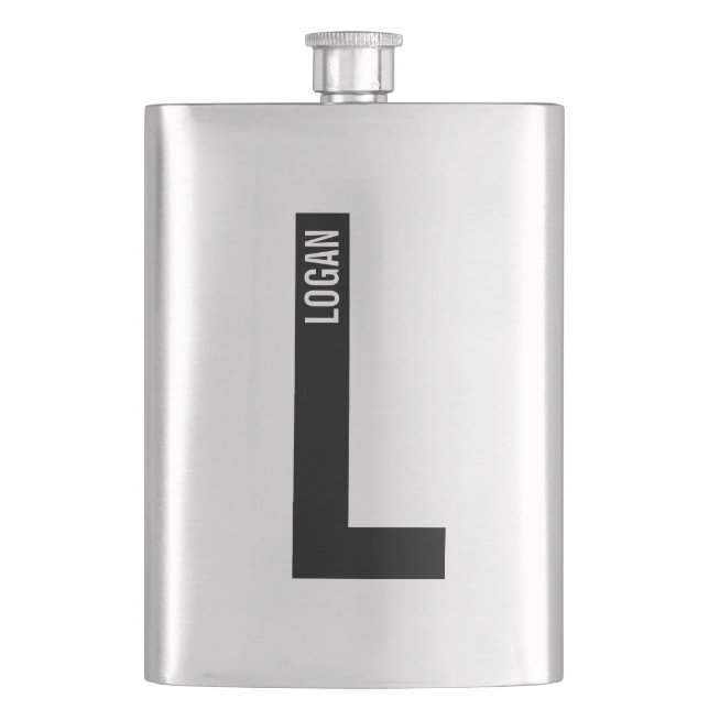 Modern Personalized Bold Monogram and Name Hip Flask (Front)