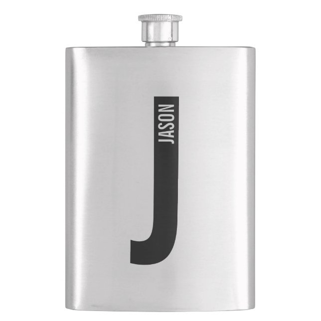Modern Personalized Bold Monogram and Name Hip Flask (Front)