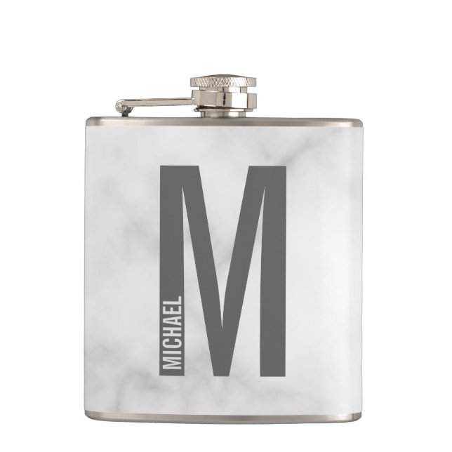 Modern Personalized Bold Monogram and Name Hip Flask (Front)