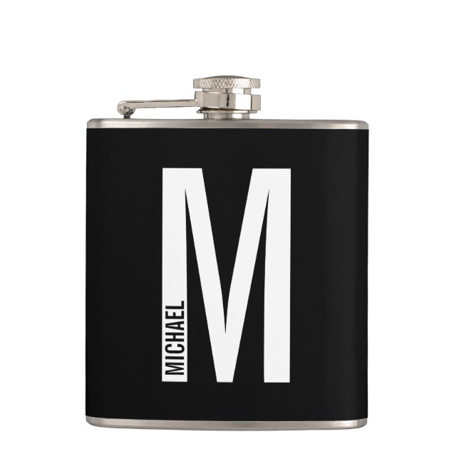 Modern Personalized Bold Monogram and Name Hip Flask (Front)