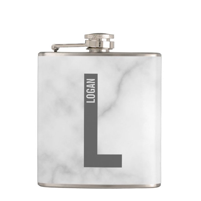 Modern Personalized Bold Monogram and Name Hip Flask (Front)