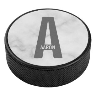 Modern Personalized Bold Monogram and Name Hockey Puck