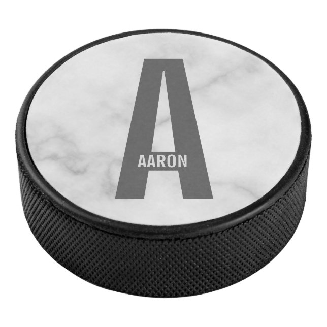 Modern Personalized Bold Monogram and Name Hockey Puck (3/4)
