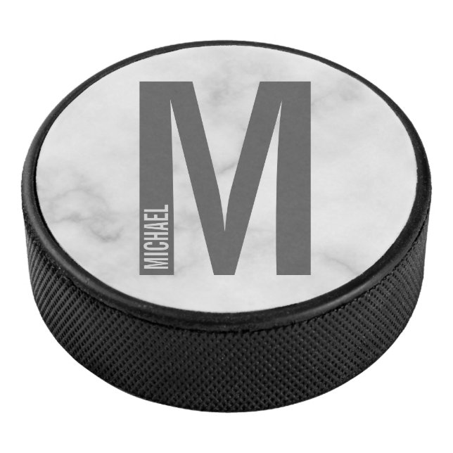 Modern Personalized Bold Monogram and Name Hockey Puck (3/4)