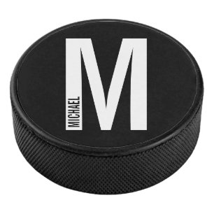 Modern Personalized Bold Monogram and Name Hockey Puck