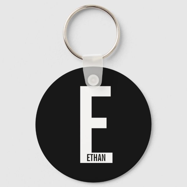 Modern Personalized Bold Monogram and Name Keychain (Front)