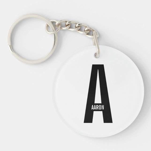 Modern Personalized Bold Monogram and Name Keychain (Front)