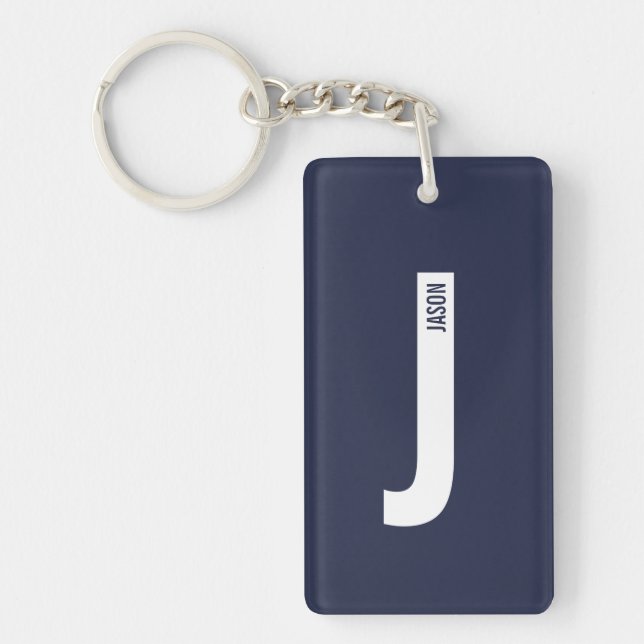 Modern Personalized Bold Monogram and Name Keychain (Front)