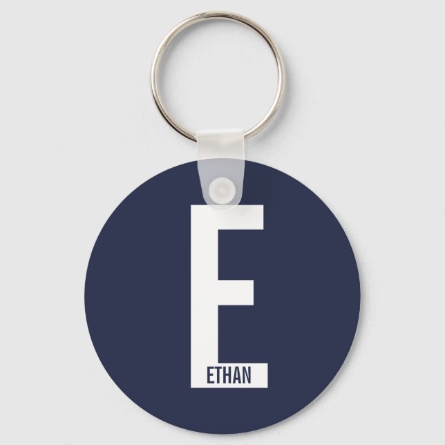 Modern Personalized Bold Monogram and Name Keychain (Front)