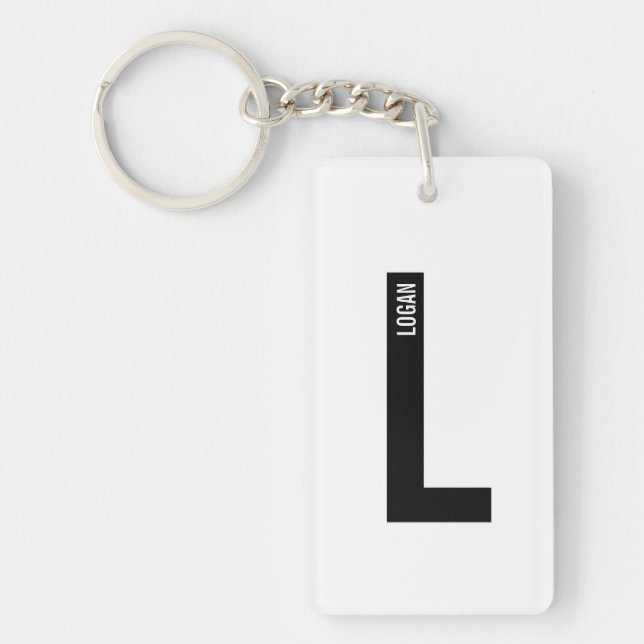 Modern Personalized Bold Monogram and Name Keychain (Front)