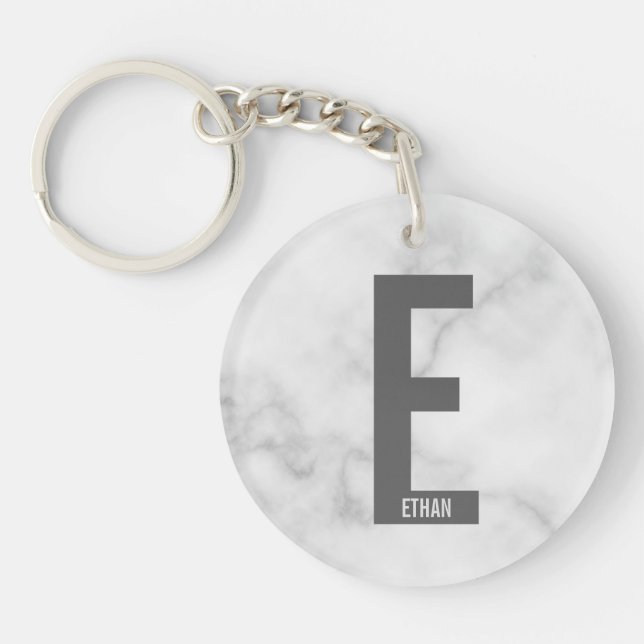 Modern Personalized Bold Monogram and Name Keychain (Front)