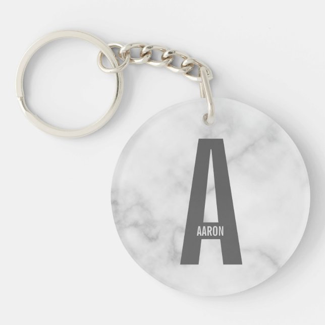 Modern Personalized Bold Monogram and Name Keychain (Front)