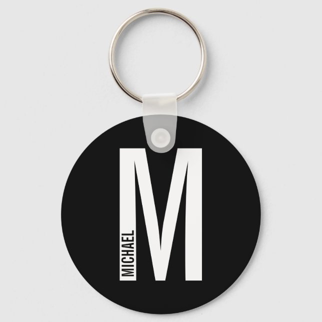 Modern Personalized Bold Monogram and Name Keychain (Front)