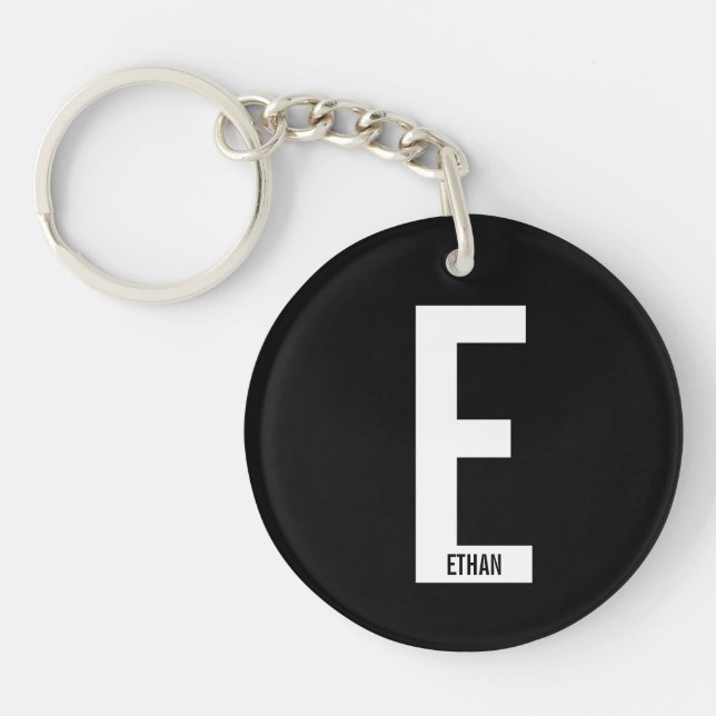 Modern Personalized Bold Monogram and Name Keychain (Front)