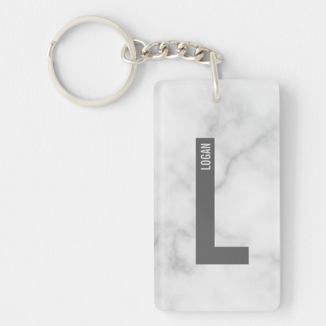 Modern Personalized Bold Monogram and Name Keychain (Front)