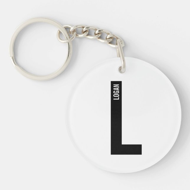 Modern Personalized Bold Monogram and Name Keychain (Front)