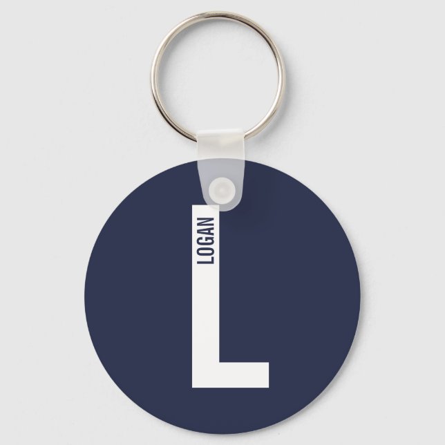 Modern Personalized Bold Monogram and Name Keychain (Front)