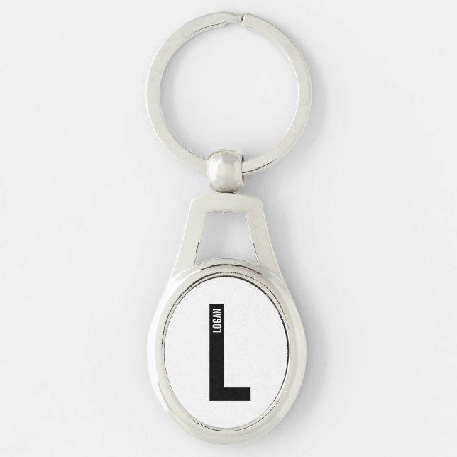 Modern Personalized Bold Monogram and Name Keychain (Front)