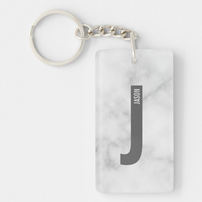 Modern Personalized Bold Monogram and Name Keychain (Front)
