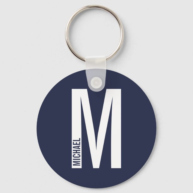 Modern Personalized Bold Monogram and Name Keychain (Front)