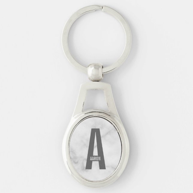 Modern Personalized Bold Monogram and Name Keychain (Front)