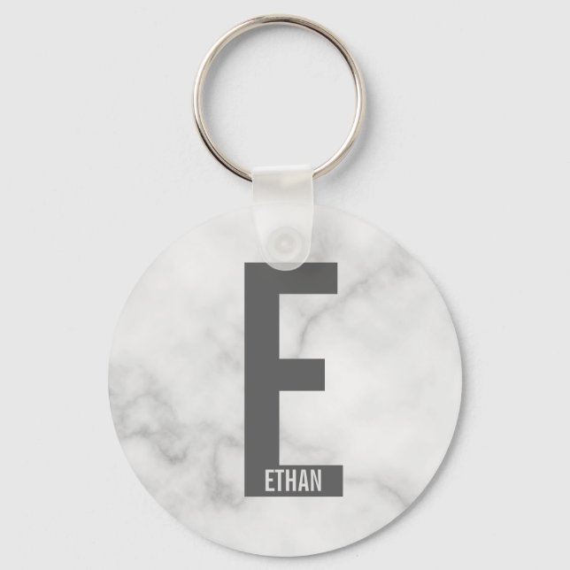 Modern Personalized Bold Monogram and Name Keychain (Front)