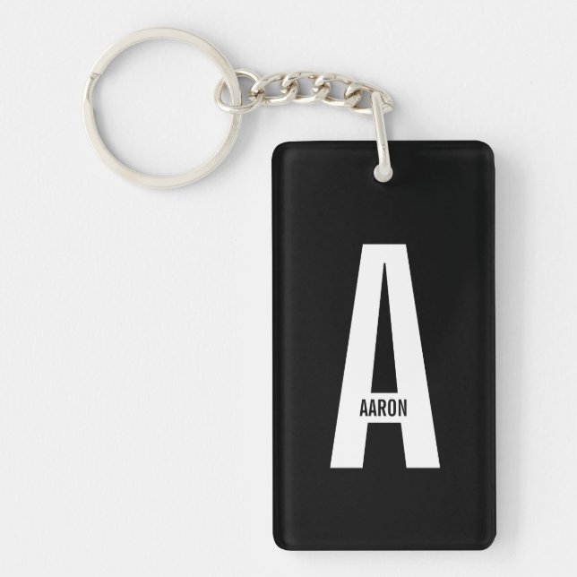 Modern Personalized Bold Monogram and Name Keychain (Front)