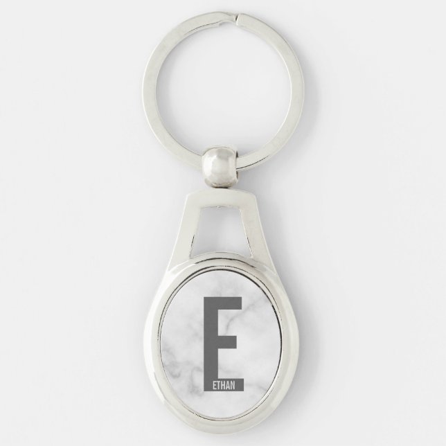 Modern Personalized Bold Monogram and Name Keychain (Front)