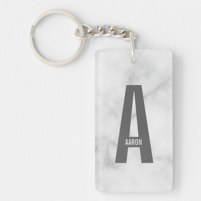 Modern Personalized Bold Monogram and Name Keychain (Front)
