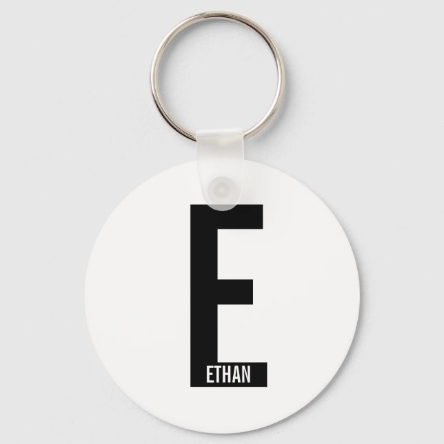 Modern Personalized Bold Monogram and Name Keychain (Front)