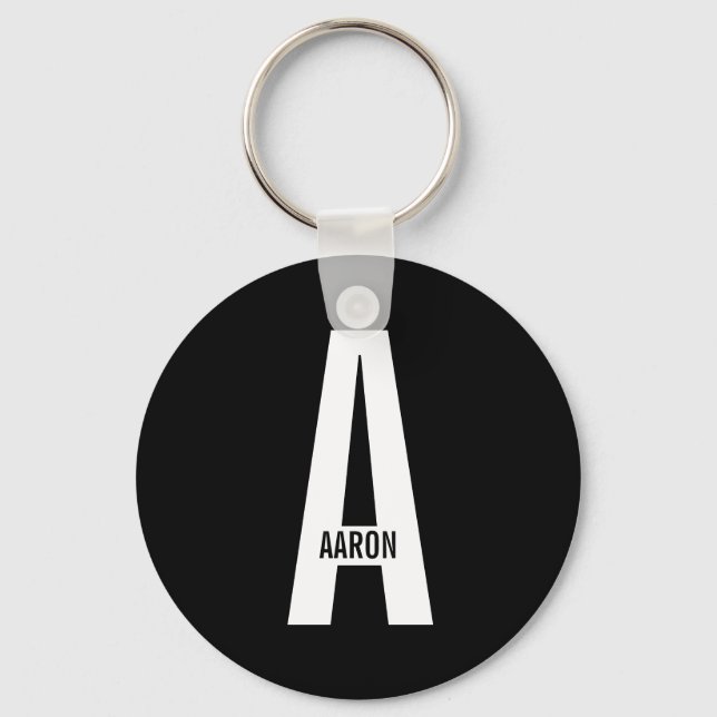 Modern Personalized Bold Monogram and Name Keychain (Front)