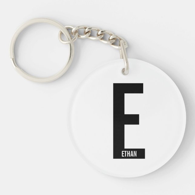 Modern Personalized Bold Monogram and Name Keychain (Front)