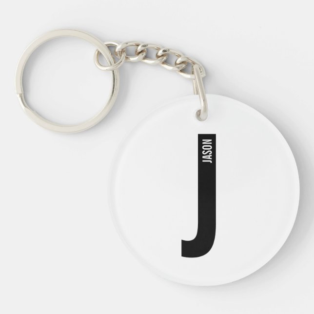 Modern Personalized Bold Monogram and Name Keychain (Front)