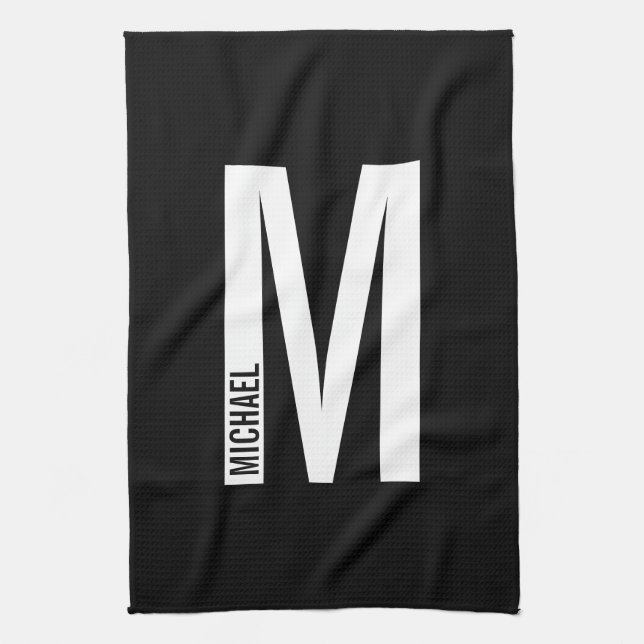 Modern Personalized Bold Monogram and Name Kitchen Towel (Vertical)
